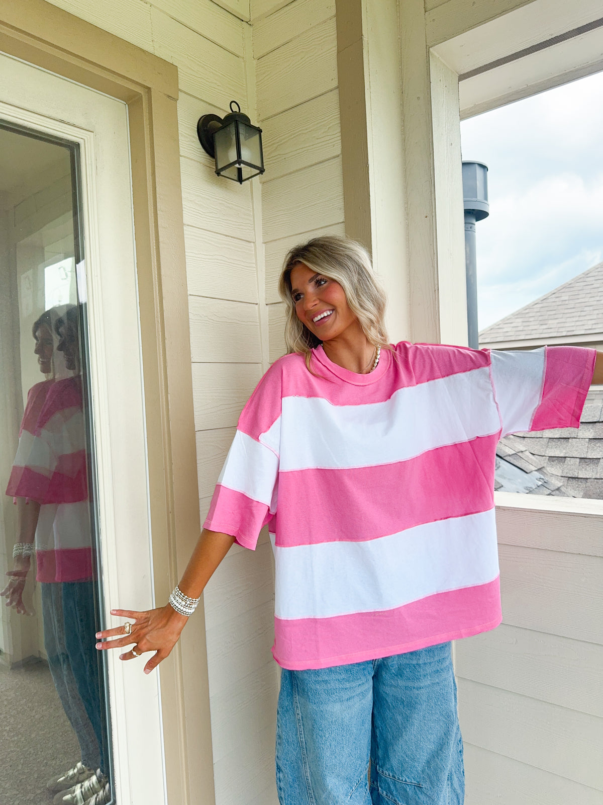Everyday Pink Oversized Stripe Tee
