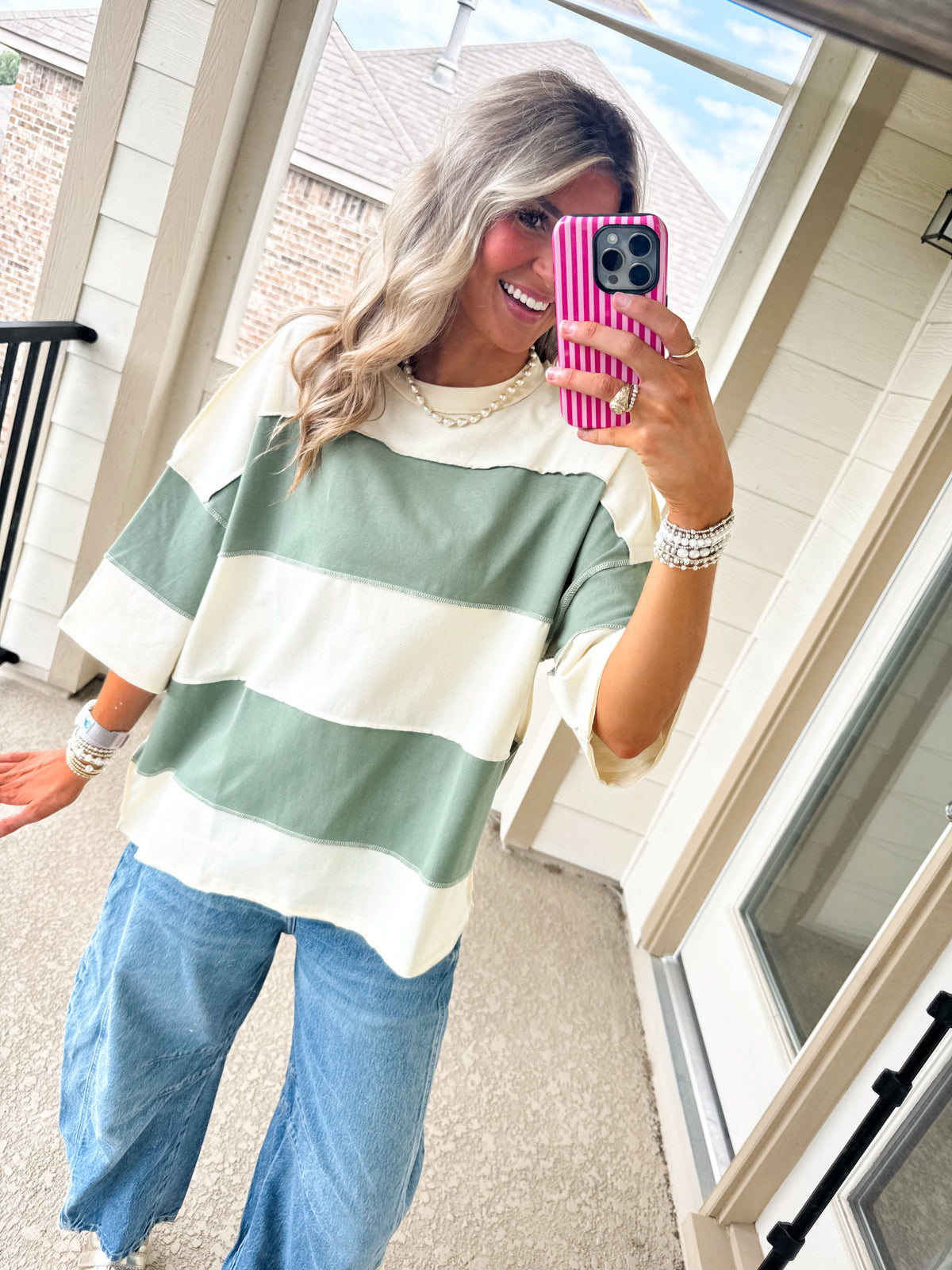 Everyday Green Oversized Stripe Tee